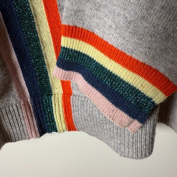 Needle Anthropologie Cashmere Crew Neck Sweater w/ Varsity Multicolor Stripe L - Picture 4 of 10